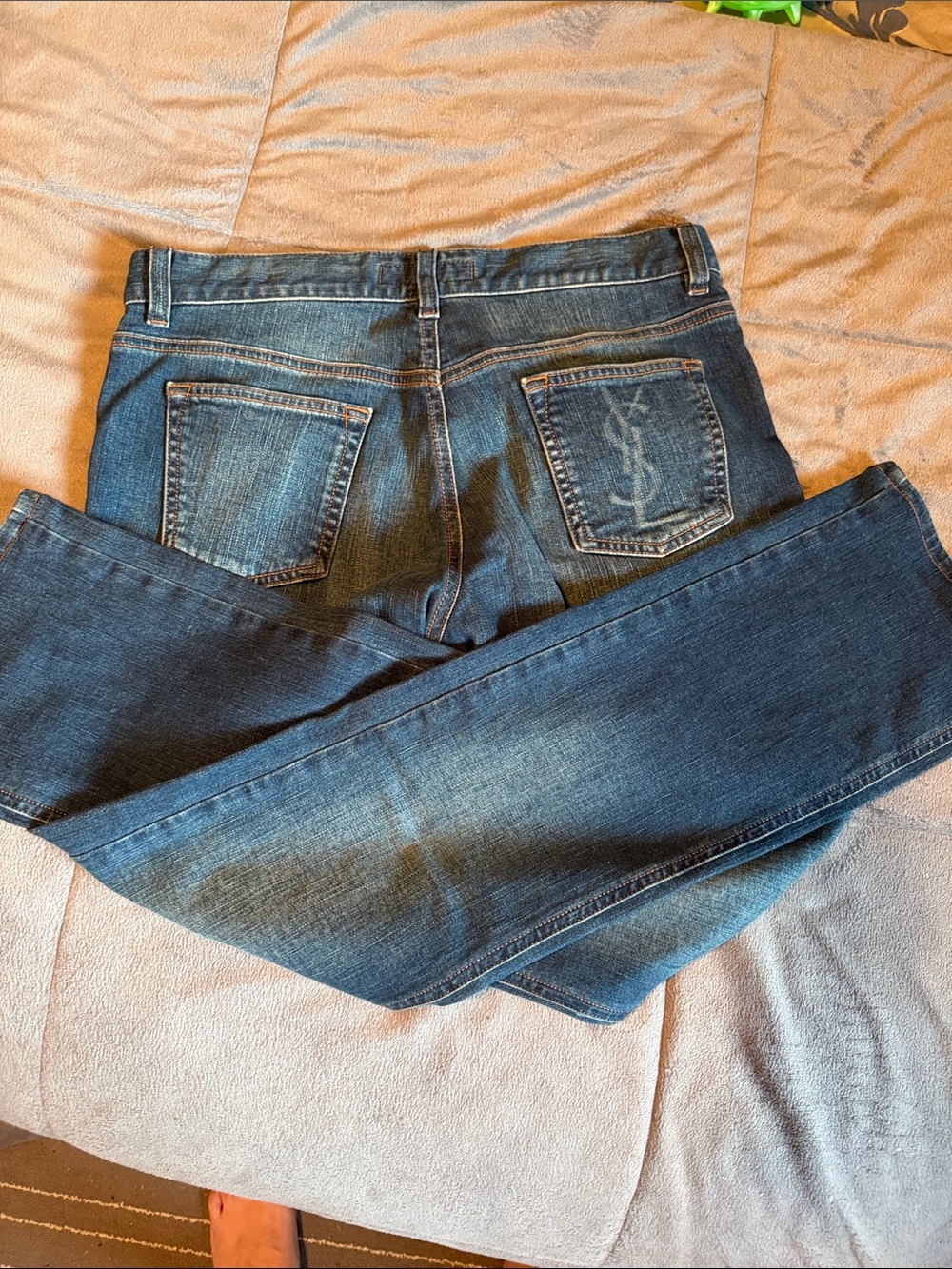 Yves Saint Laurent Men's Blue Denim Relaxed Jeans with Back Pocket Detail
